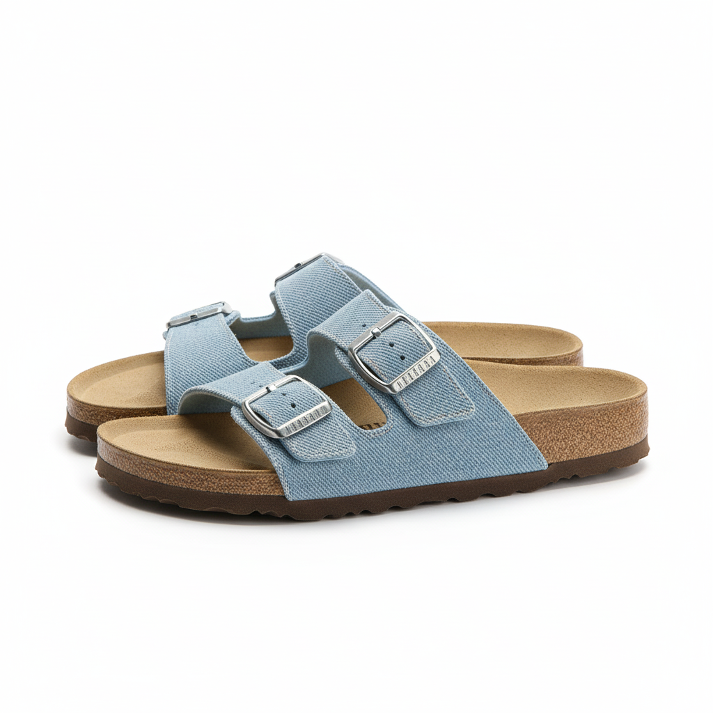 Adjustable Straps Leather Buckle Slides With Cork Footbed