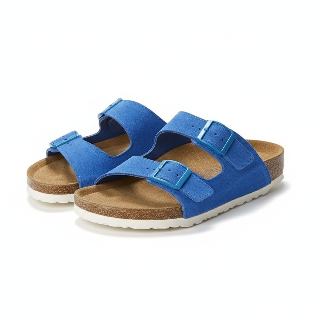 Textured Outsole Buckle Straps Leather Flat Sandals
