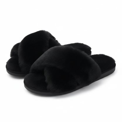 Women Plush Crossband Cozy Slippers