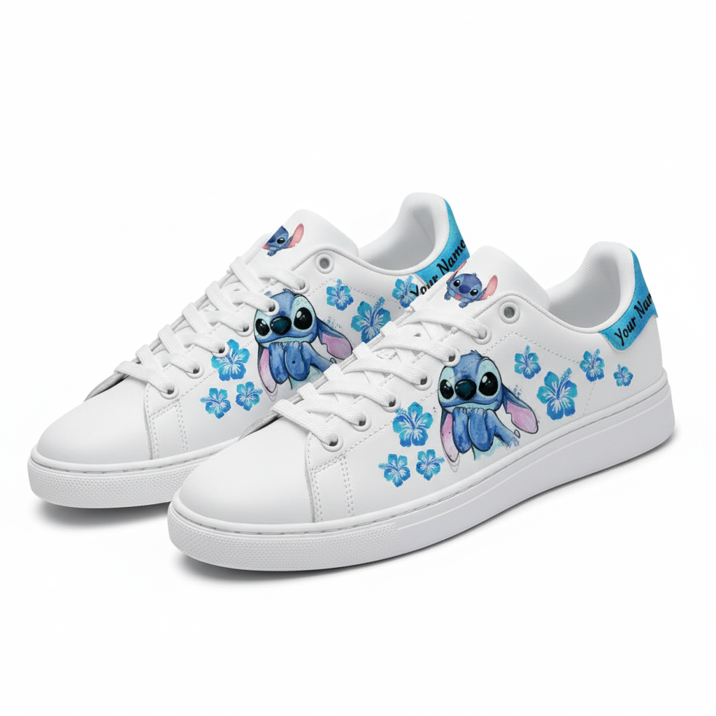 Custom Name Stitch Floral Casual Sneakers