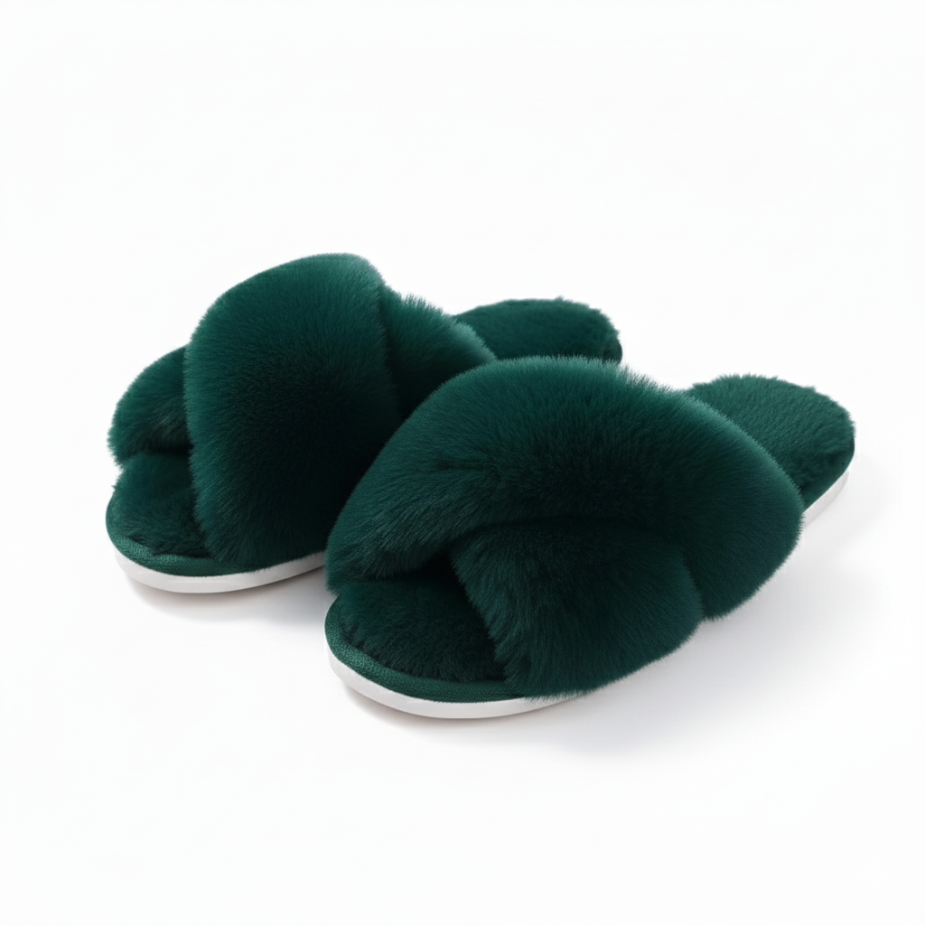 Comfy Fuzzy Cross Band Memory Foam Slippers