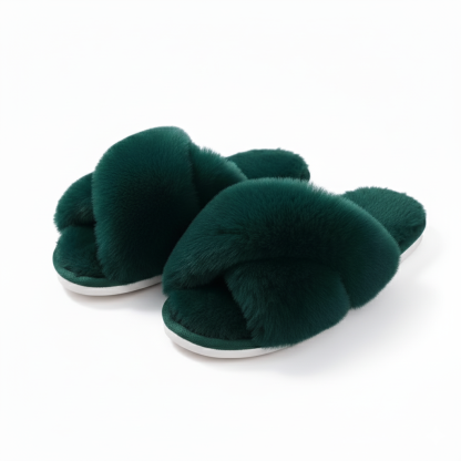 Comfy Fuzzy Cross Band Memory Foam Slippers
