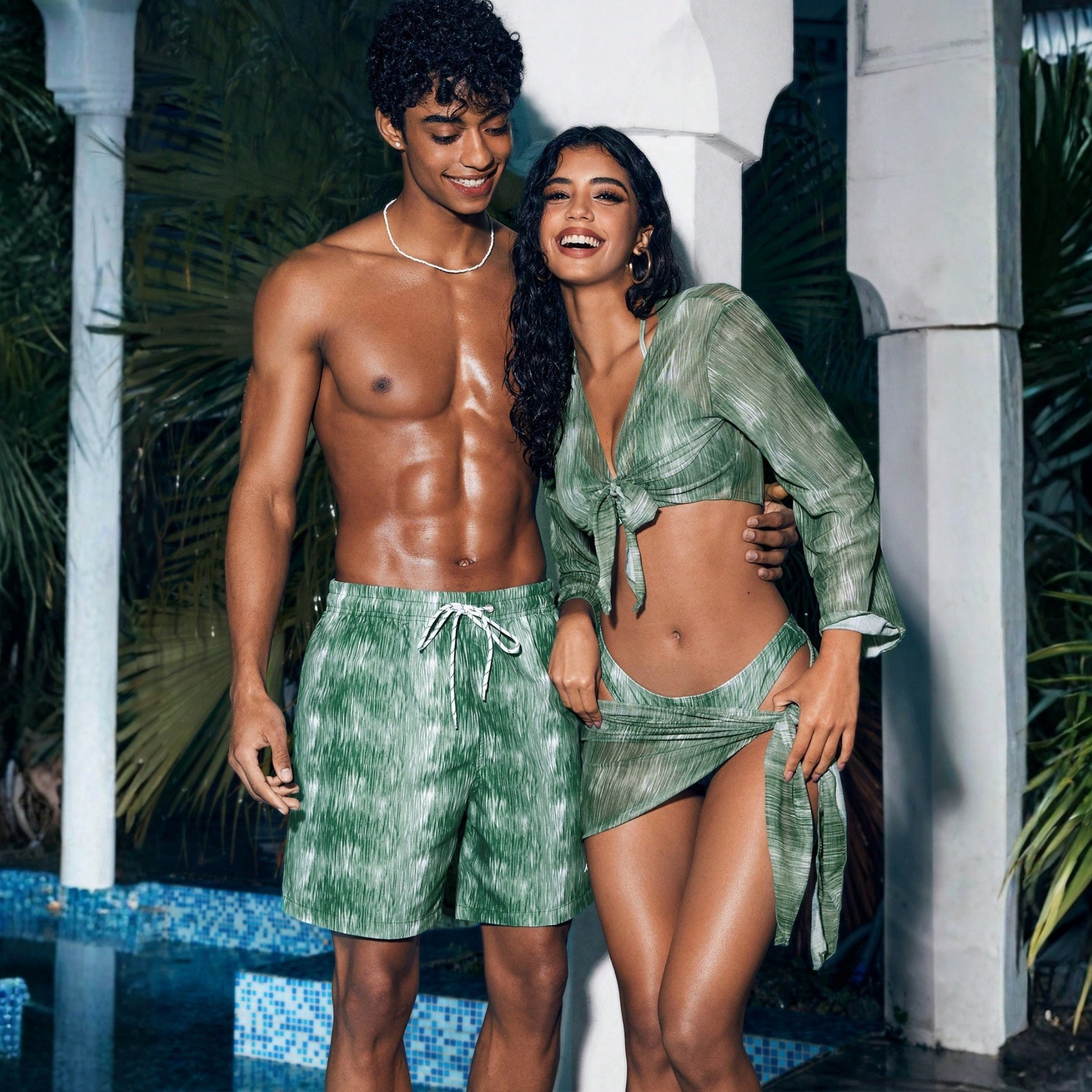  Loose Fit Casual Beach Shorts Couples Matching Swimwear