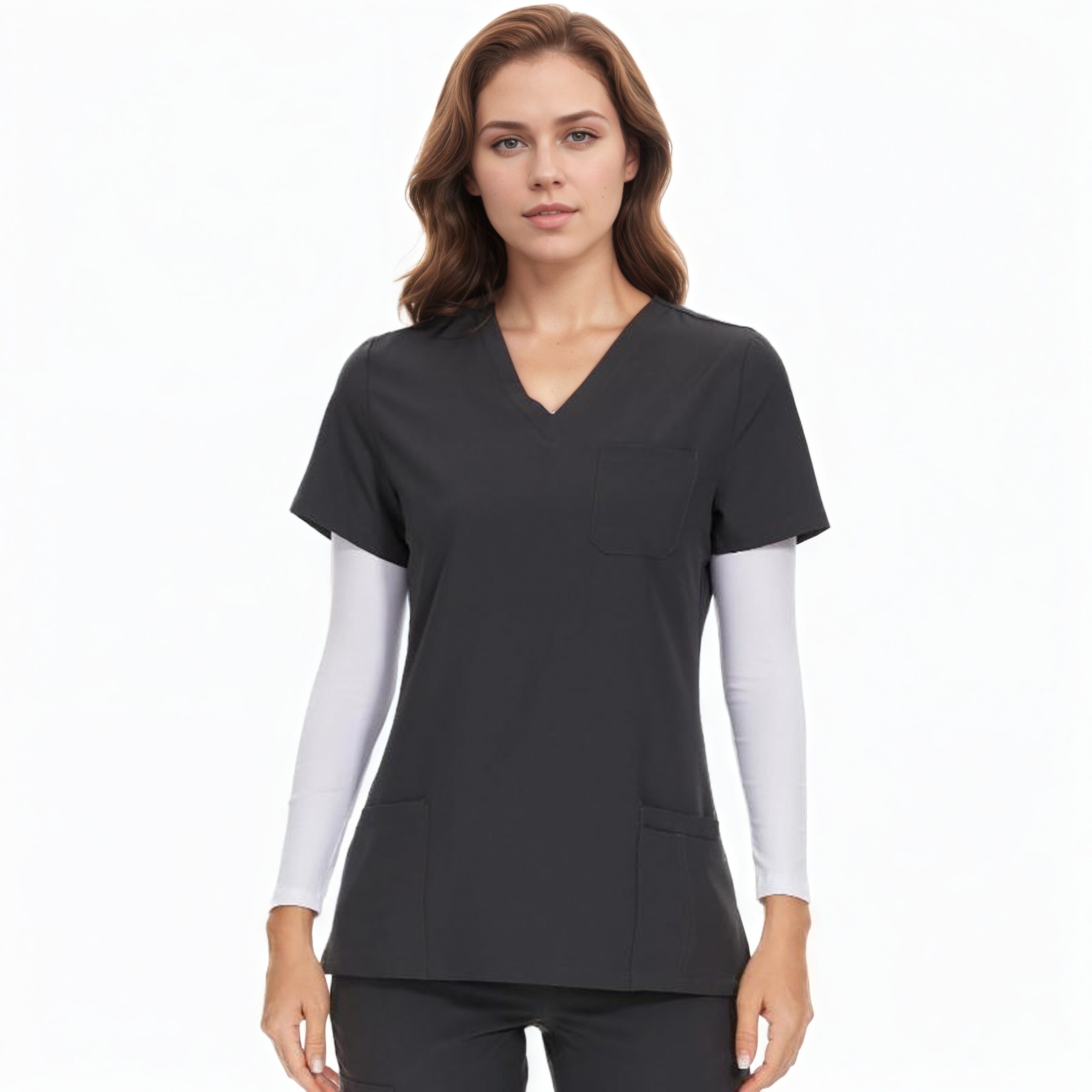Soft Stretch Scrubs Tops With 3 Pockets