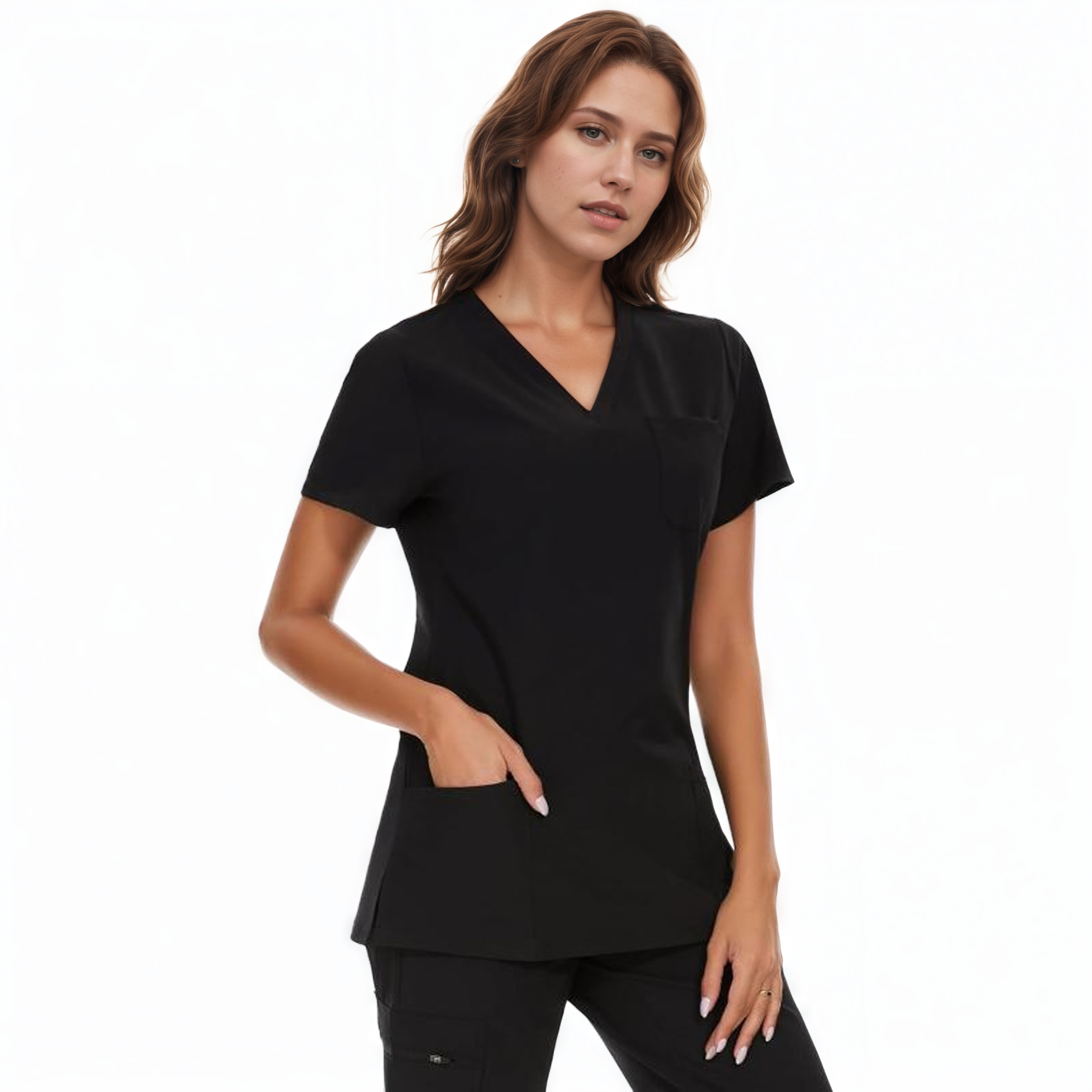 Soft Stretch Scrubs Tops With 3 Pockets