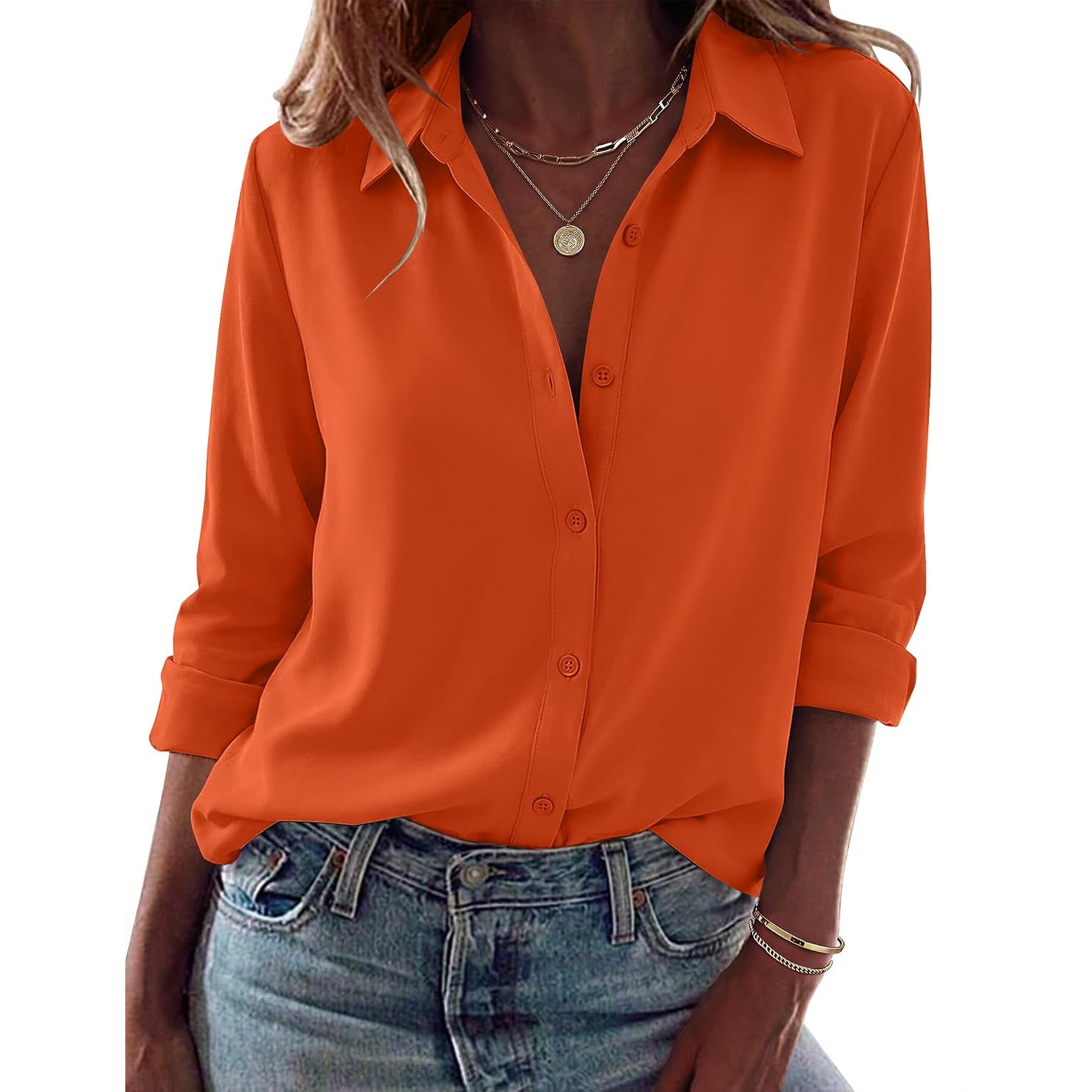 Casual Long Sleeve Button Down Blouse For Women