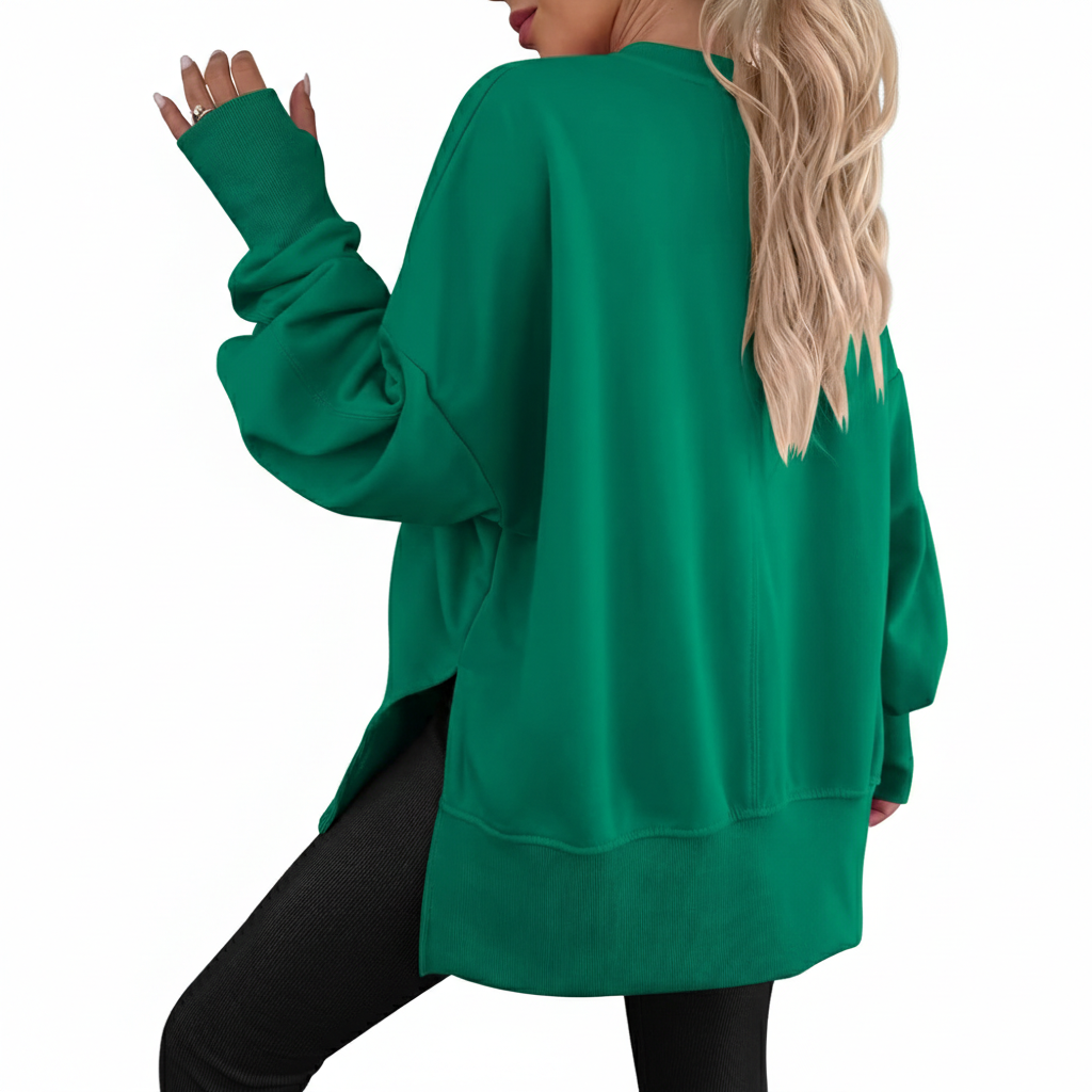 Oversized Sweatshirt For Women With Side Slit And Long Sleeves