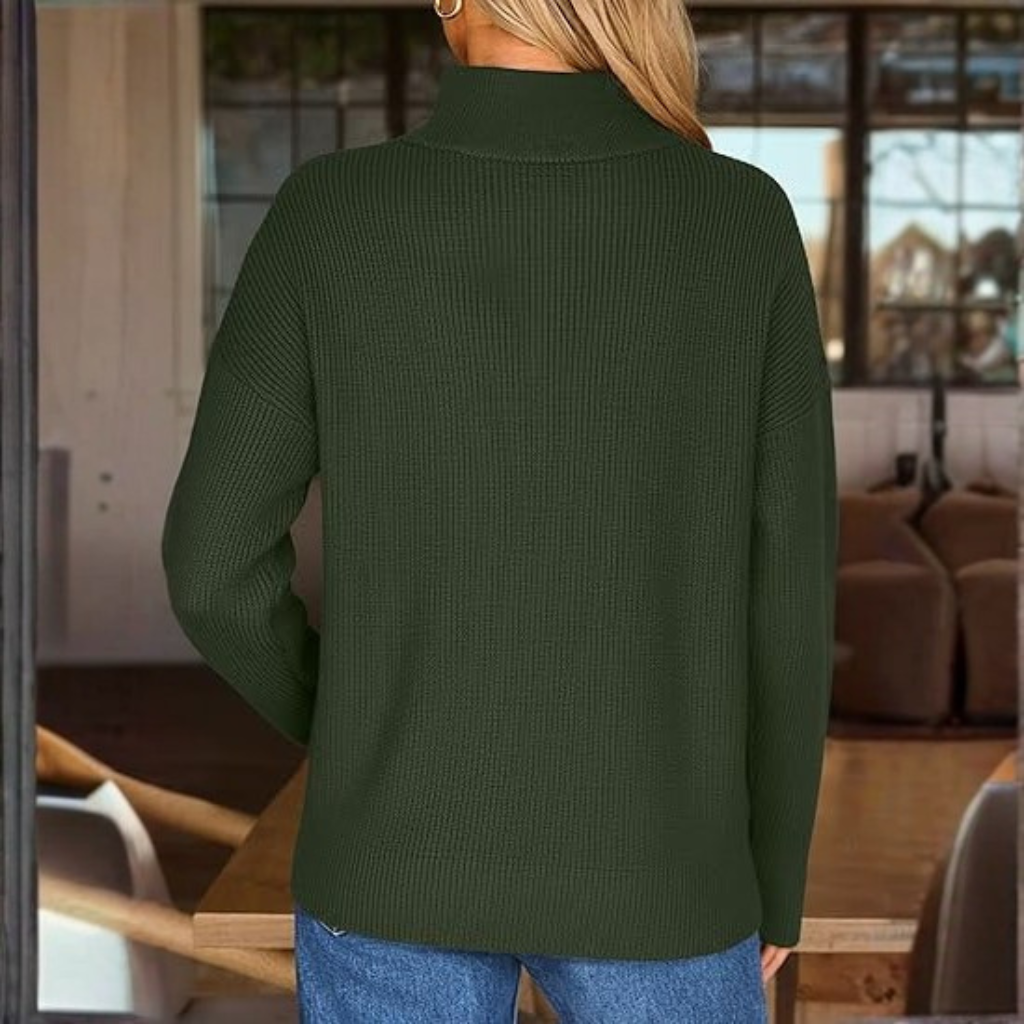 Quarter Zip Striped Design Oversized Sweater For Women