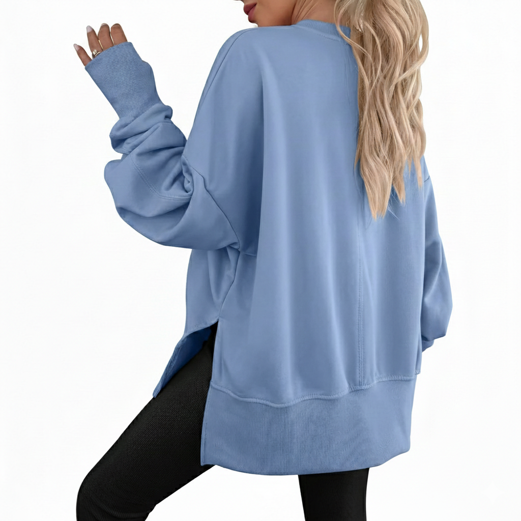 Oversized Sweatshirt For Women With Side Slit And Long Sleeves