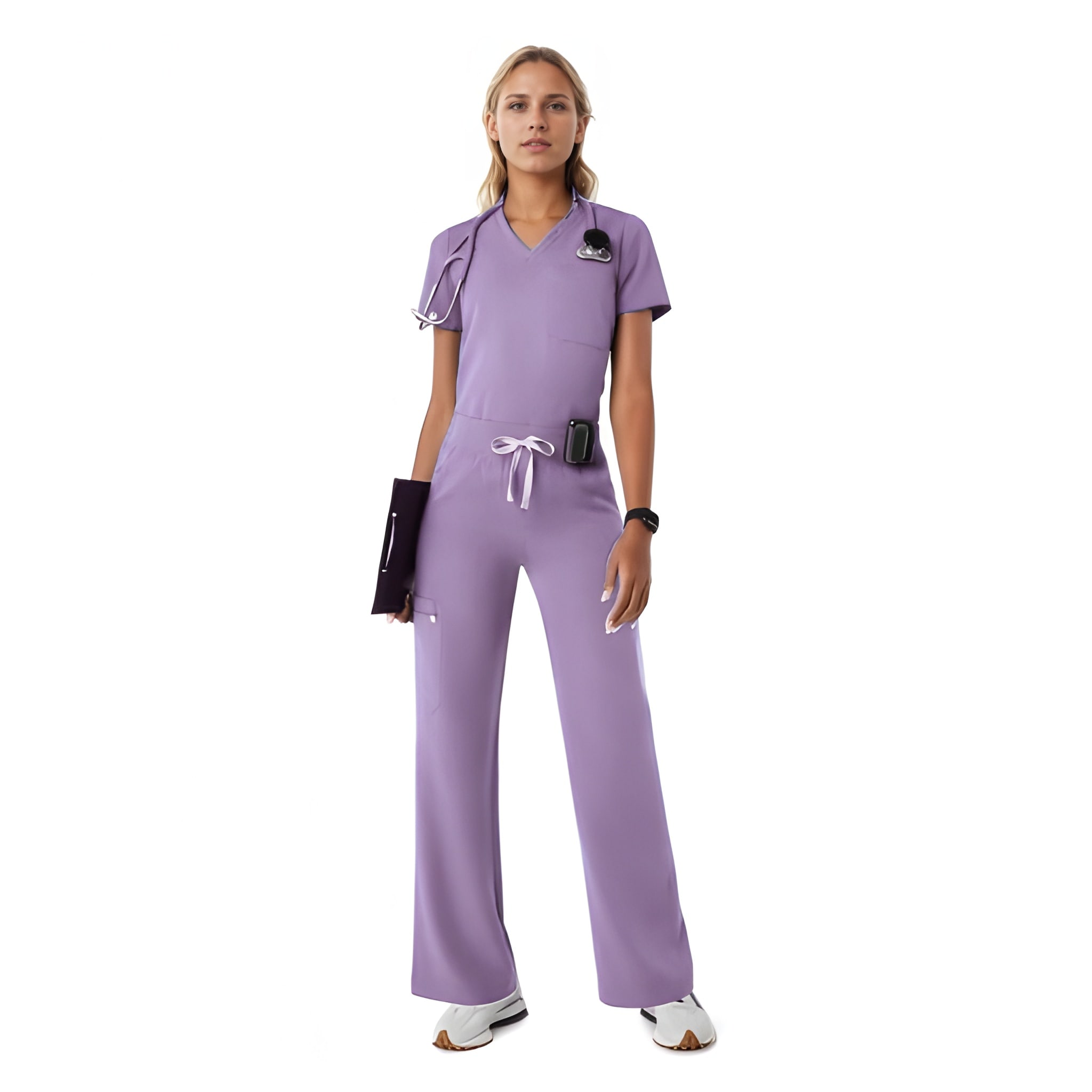 Women Professional Scrub Set with Cargo Pants and One Pocket Top