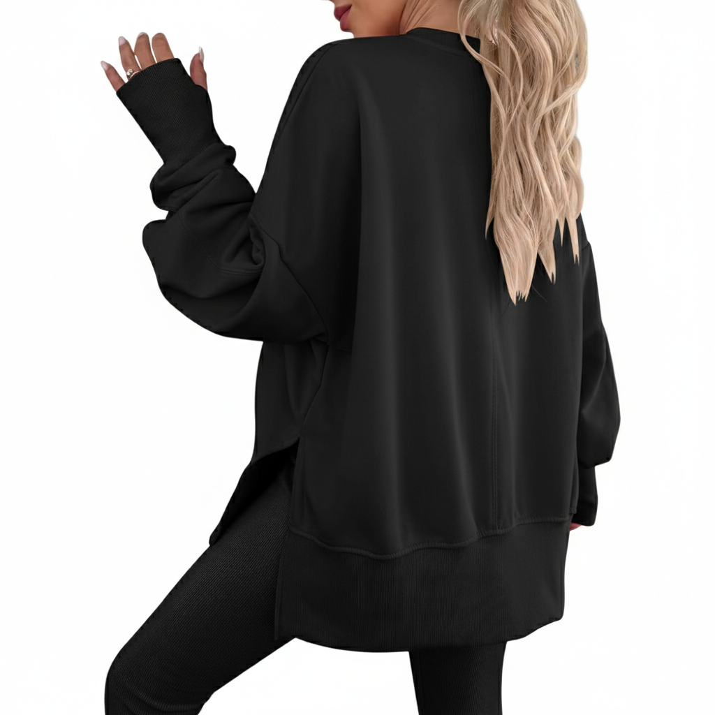 Oversized Sweatshirt For Women With Side Slit And Long Sleeves