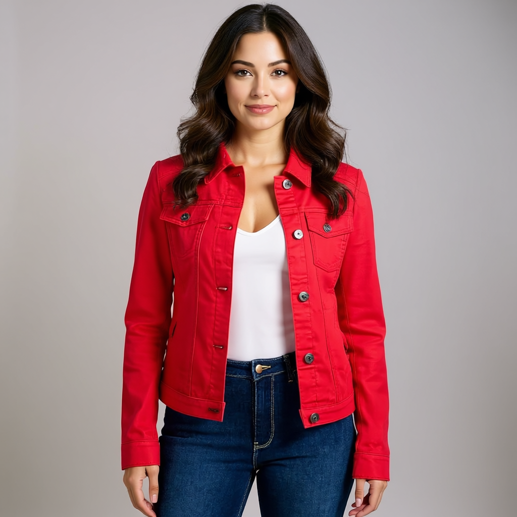 Women Stretch Denim Jacket with Pockets