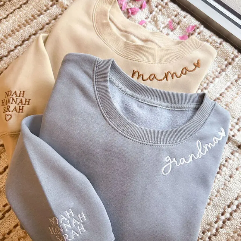 Mothers Day Personalized Mama Embroidered Sweatshirt With Bow Detail
