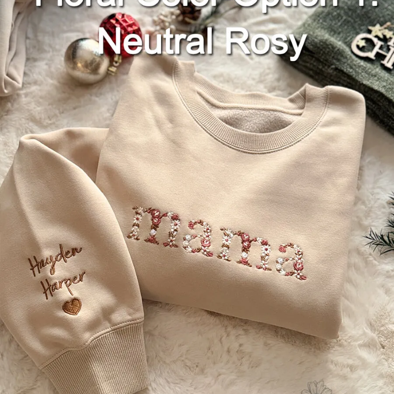 Mothers Day Personalized Mama Embroidered Sweatshirt With Bow Detail