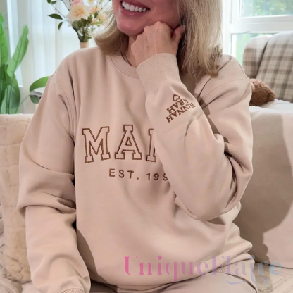 Mothers Day Personalized Mama Embroidered Sweatshirt With Bow Detail