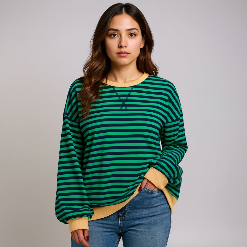 Women Oversized Striped Crewneck Sweatshirt