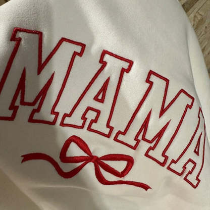 Mothers Day Personalized Mama Embroidered Sweatshirt With Bow Detail
