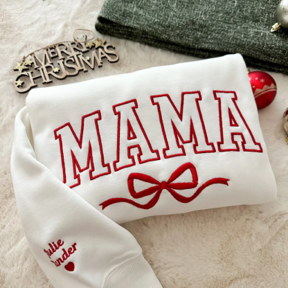 Mothers Day Personalized Mama Embroidered Sweatshirt With Bow Detail