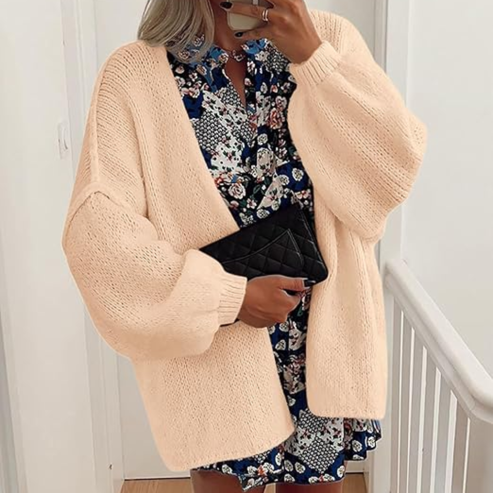 Oversized Open Front Lantern Sleeve Cardigan