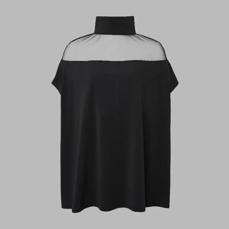 Batwing Sleeve Sheer Panel Loose Fit Blouse For Women