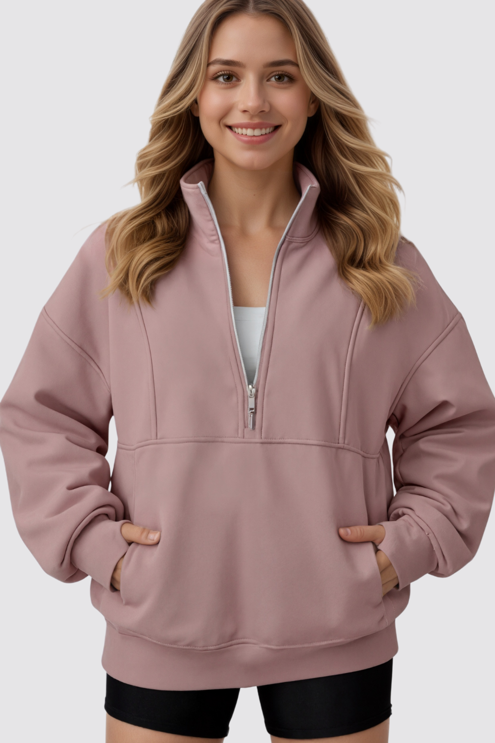 Quarter Zip Oversized Fleece Sweatshirt Cozy Pullover Hoodie