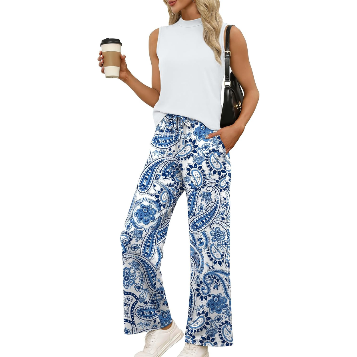 Two Piece Spring Lounge Set with Wide Length Pants For Women