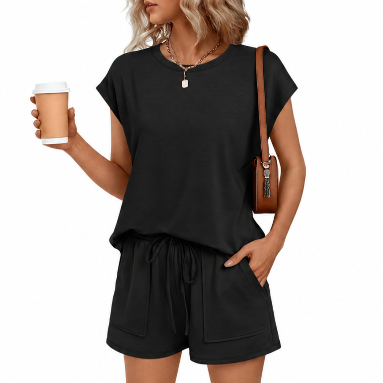 2 Piece Summer Sweatsuit With Drawstring Shorts For Women