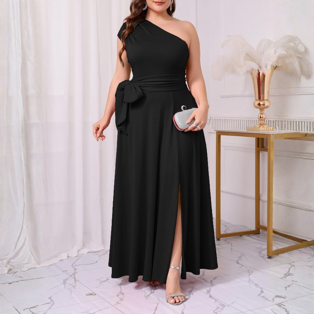 Asymmetric Belted Maxi Dress with Convenient Pockets