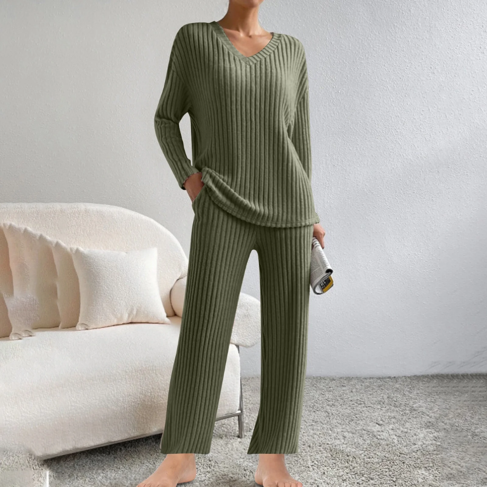 Ribbed Knit Lounge Set Pullover And Pants Matching Set