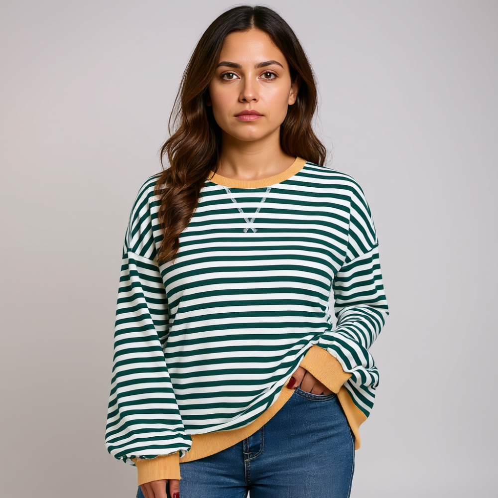 Women Oversized Striped Crewneck Sweatshirt