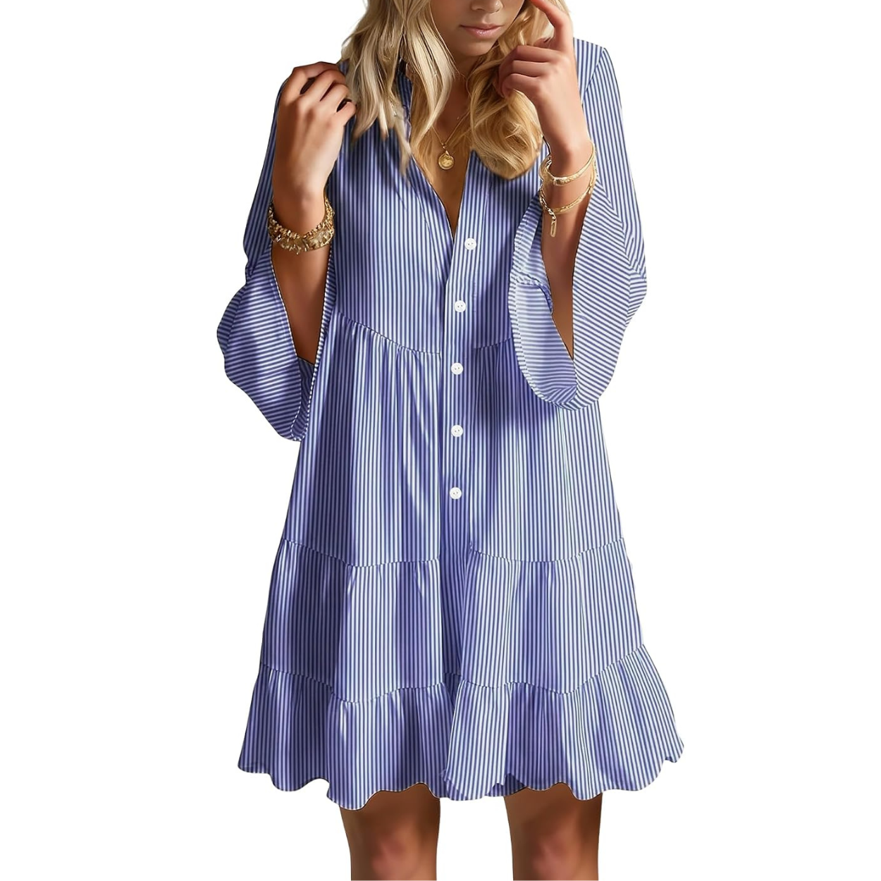 Casual Flowy Ruffle Sleeve Babydoll Dress For Women
