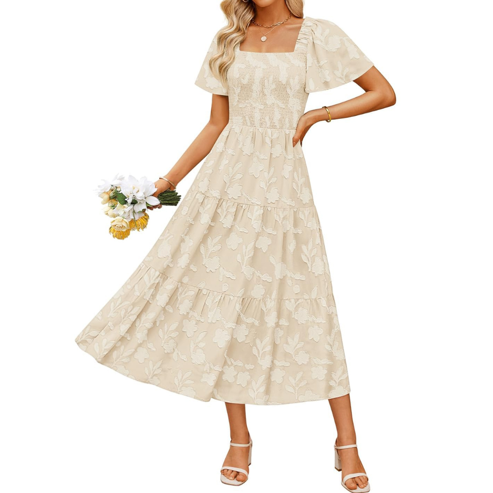 Boho Floral Flowy Midi Vacation Dress For Women