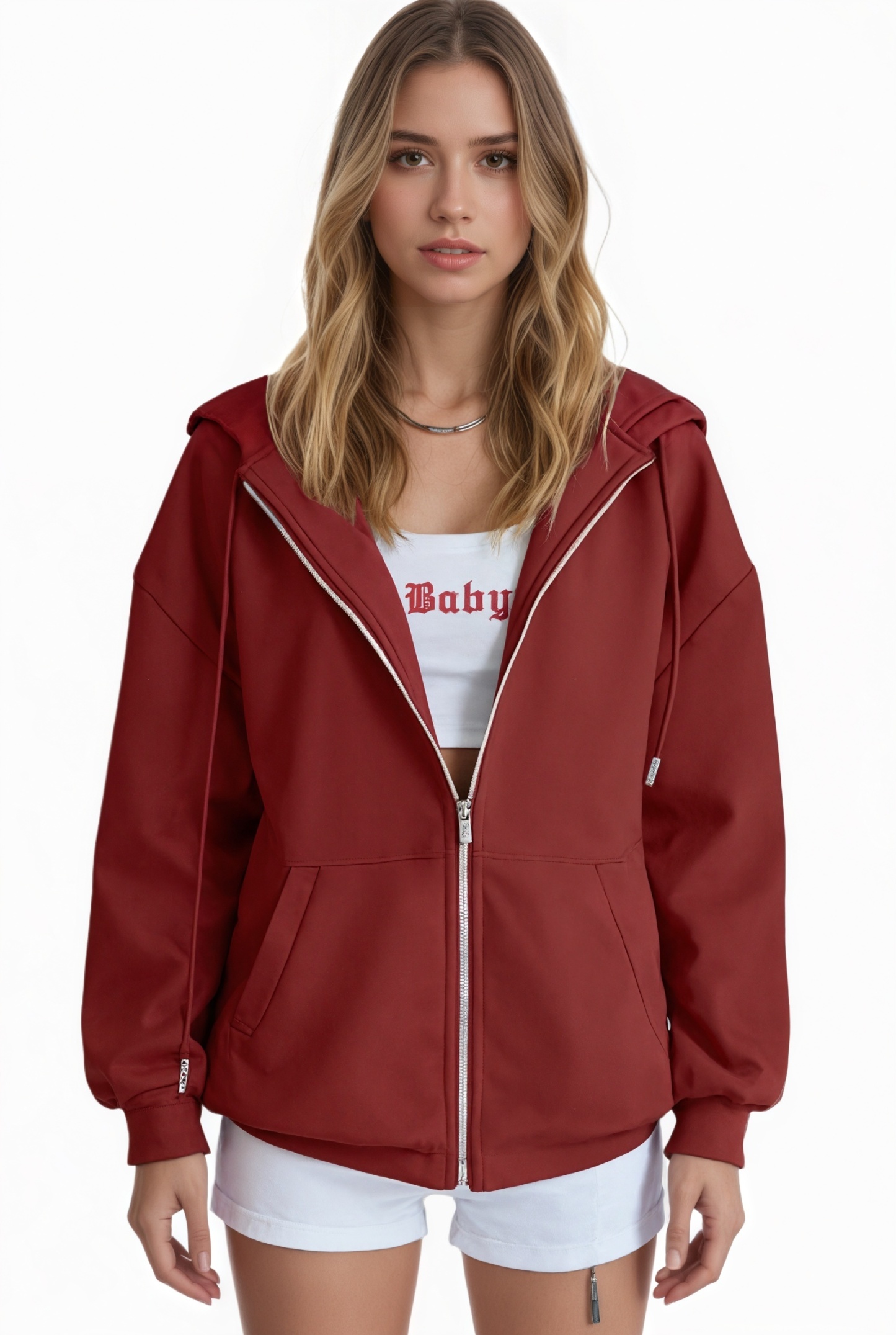 Cropped Zip Up Hoodie Jacket For Casual And Gym Wear