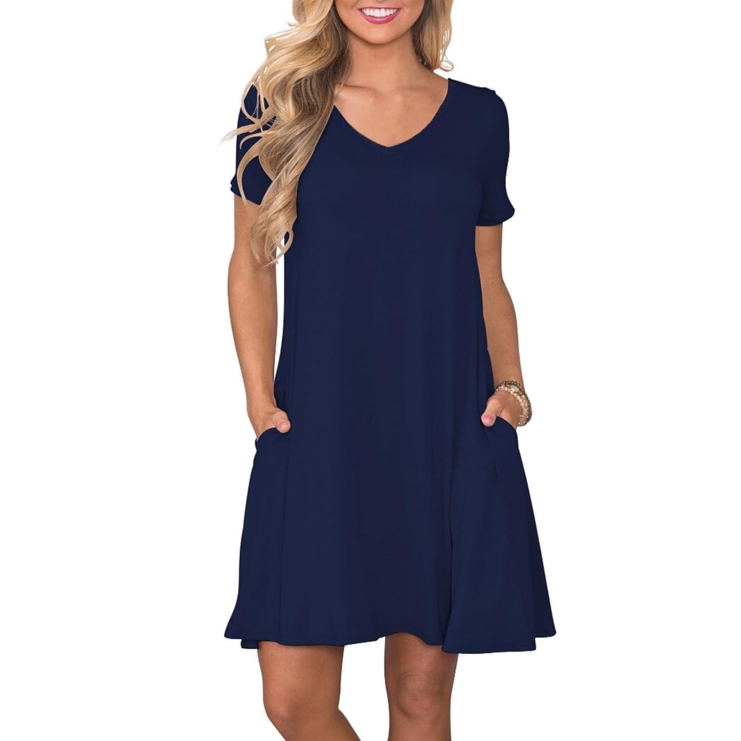 Casual Short Summer Sleeve Dress With Pockets For Women