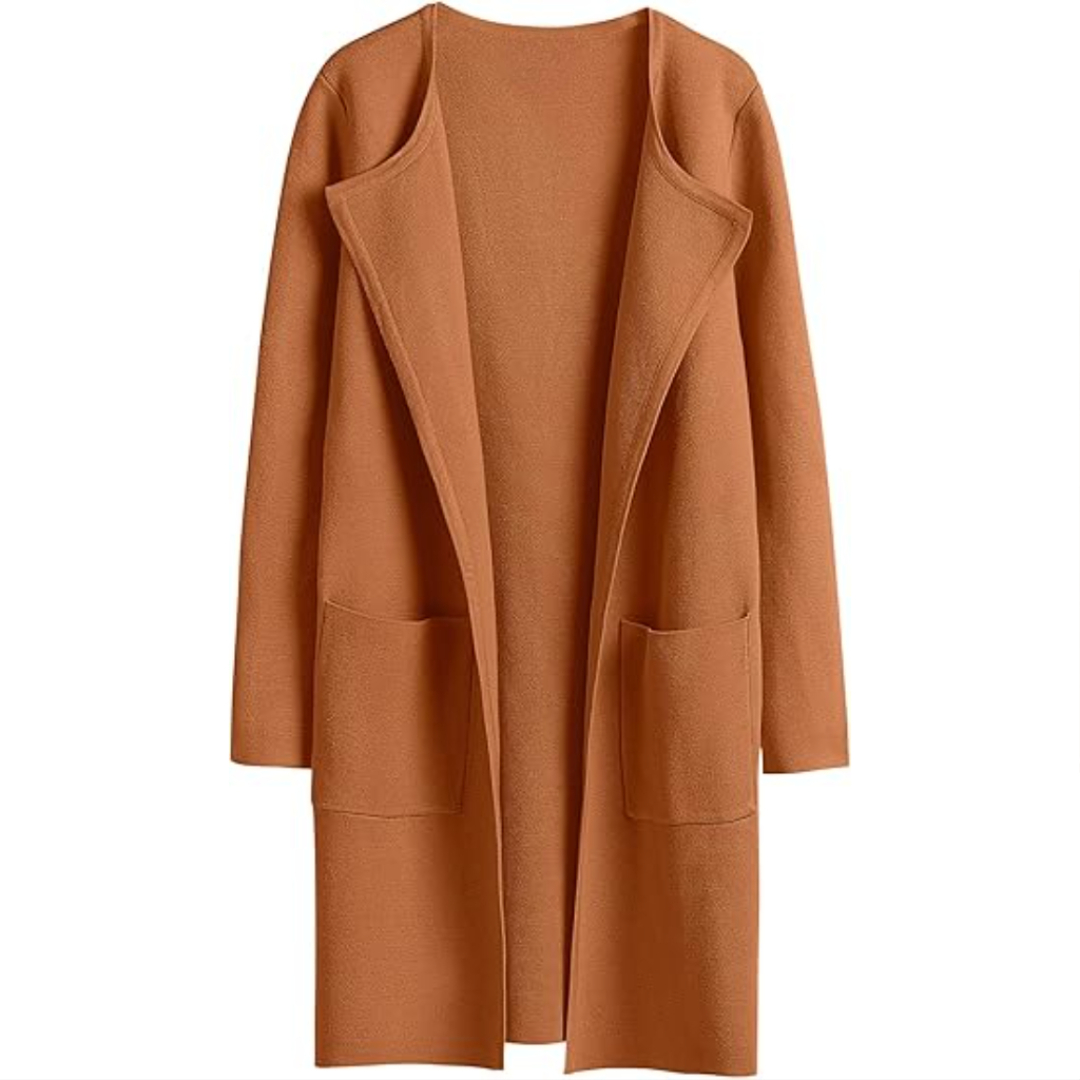 Open Front Knit Long Cardigan Coat With Pockets For Women