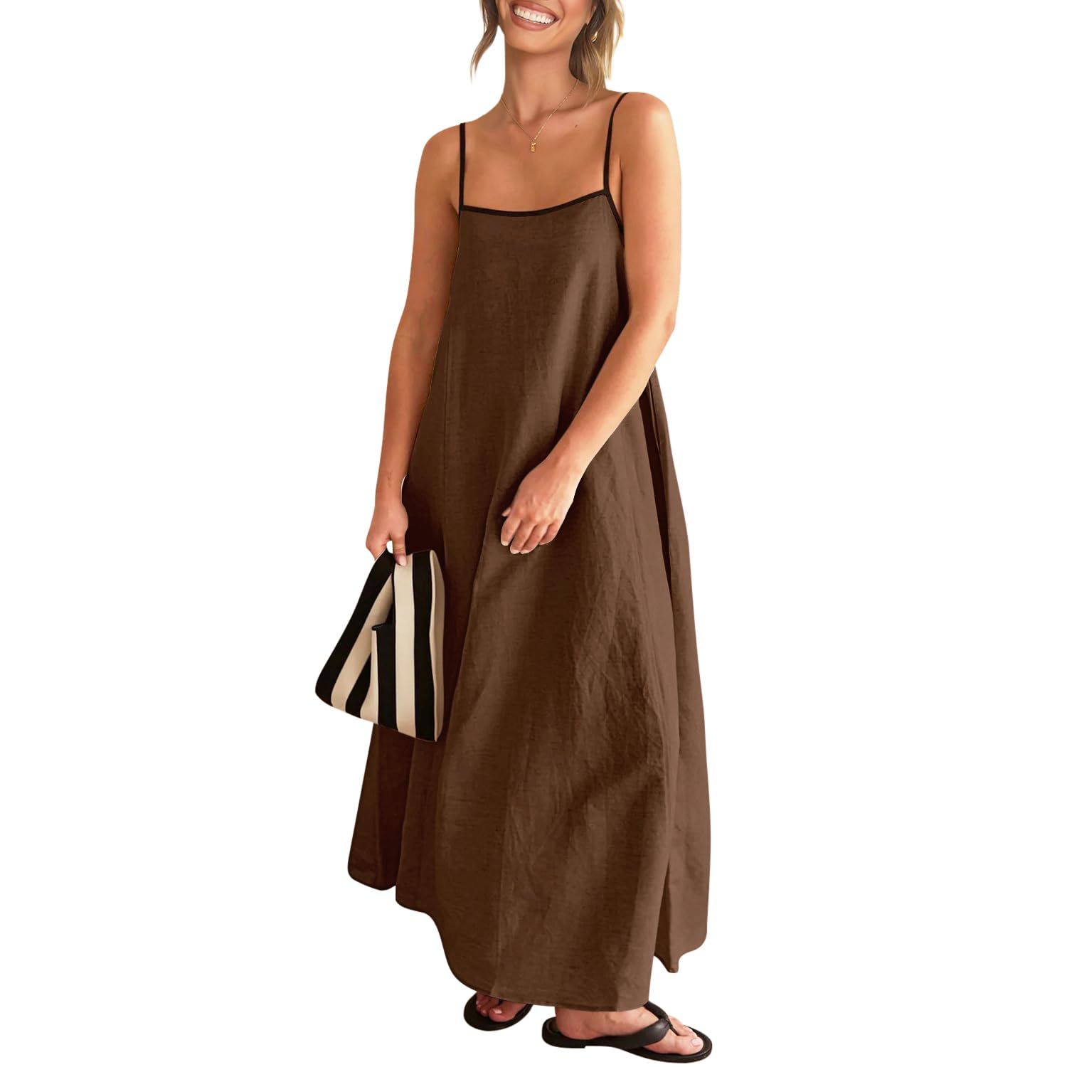 Solid Colored Contrast Spaghetti Strap Backless For Women