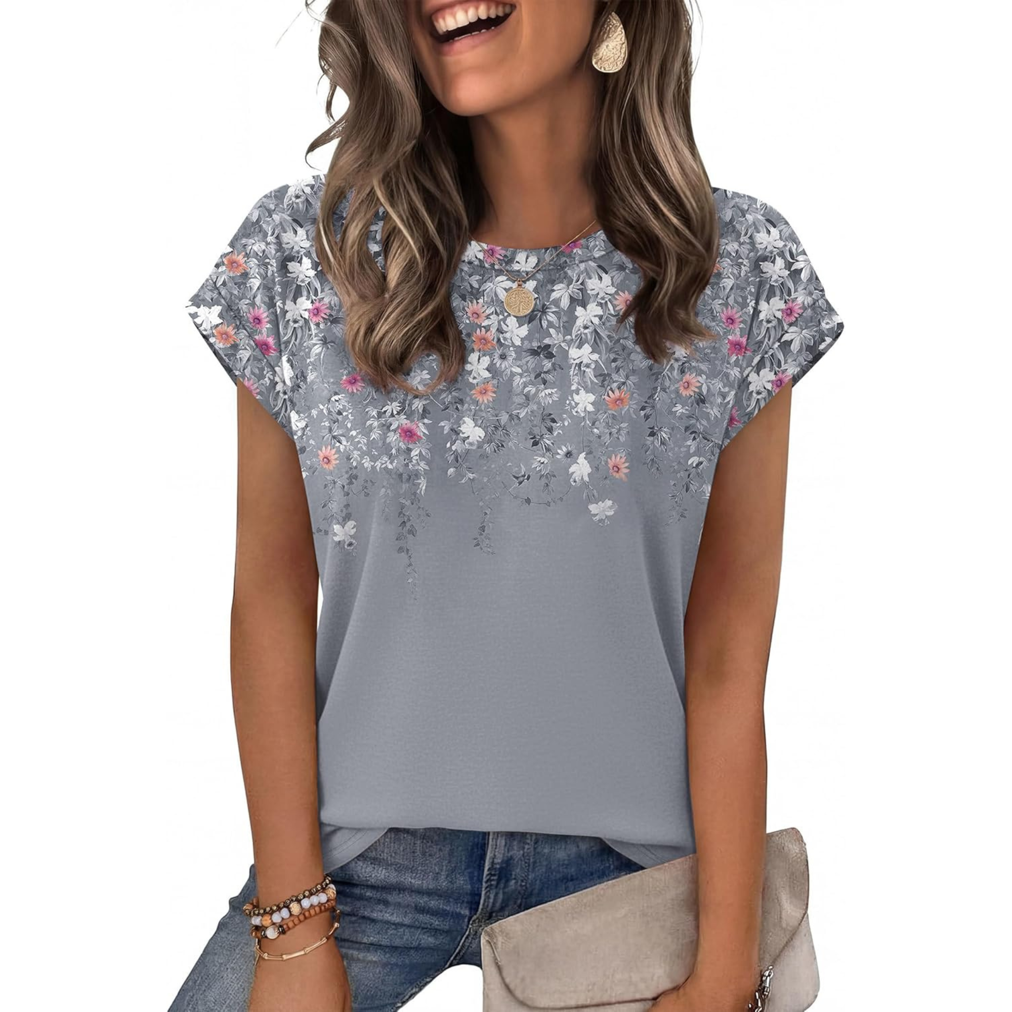 Womens Summer Tops Short Sleeve Shirts Crew Neck Tshirt Cute Trendy Tunic Blouses