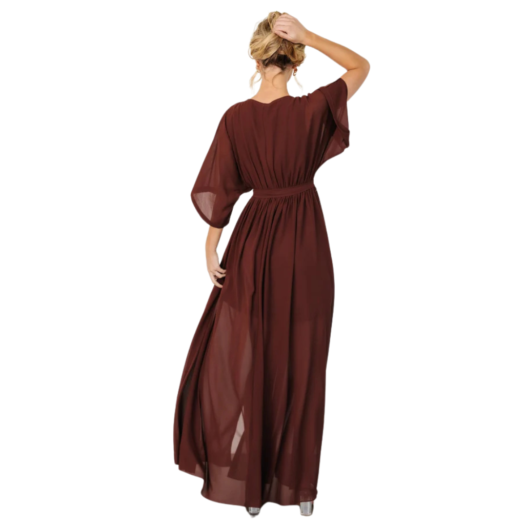 Floral Pattern Floor Length Long Sleeve Chiffon Dress