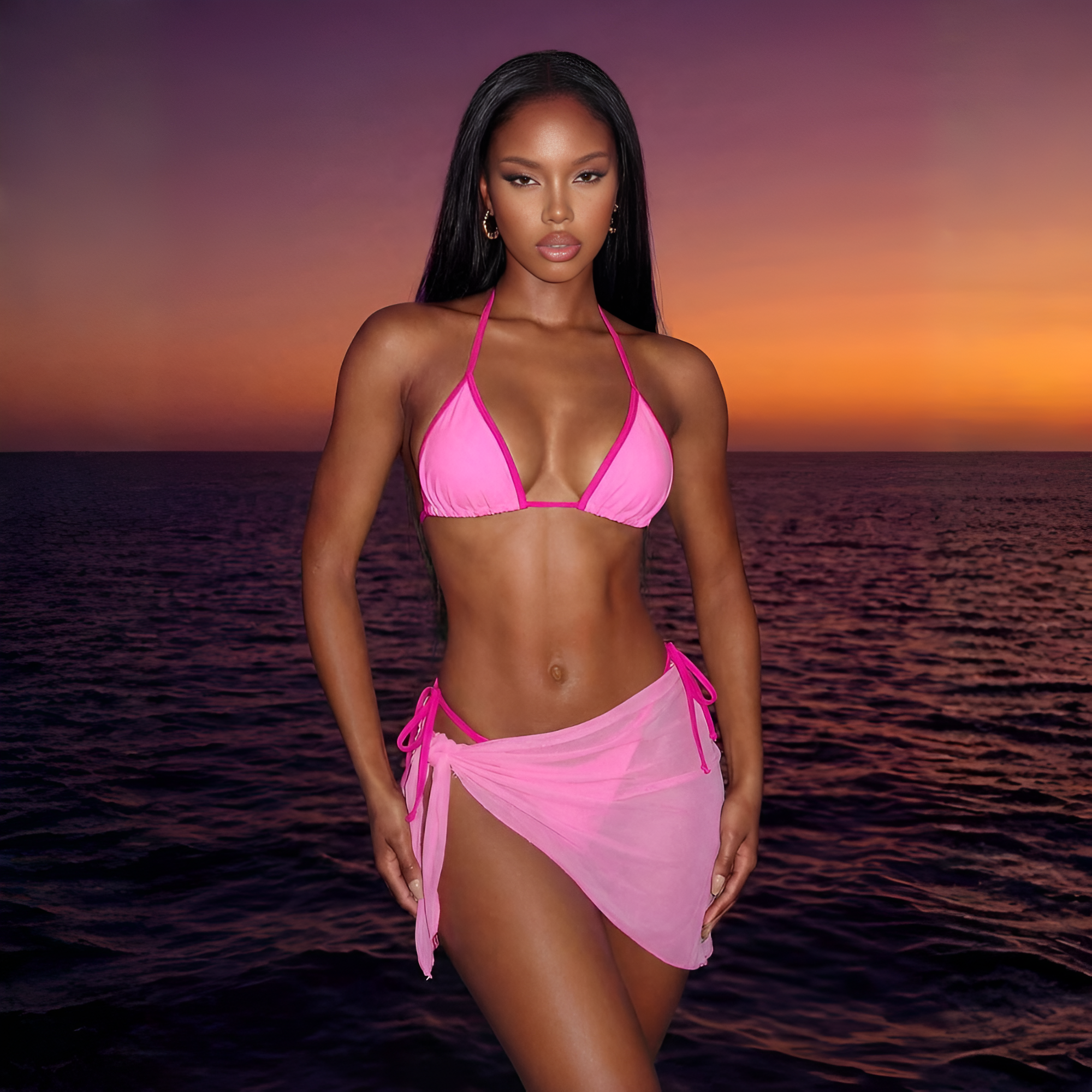 Solid Matching Swimwear Set For Men And Women