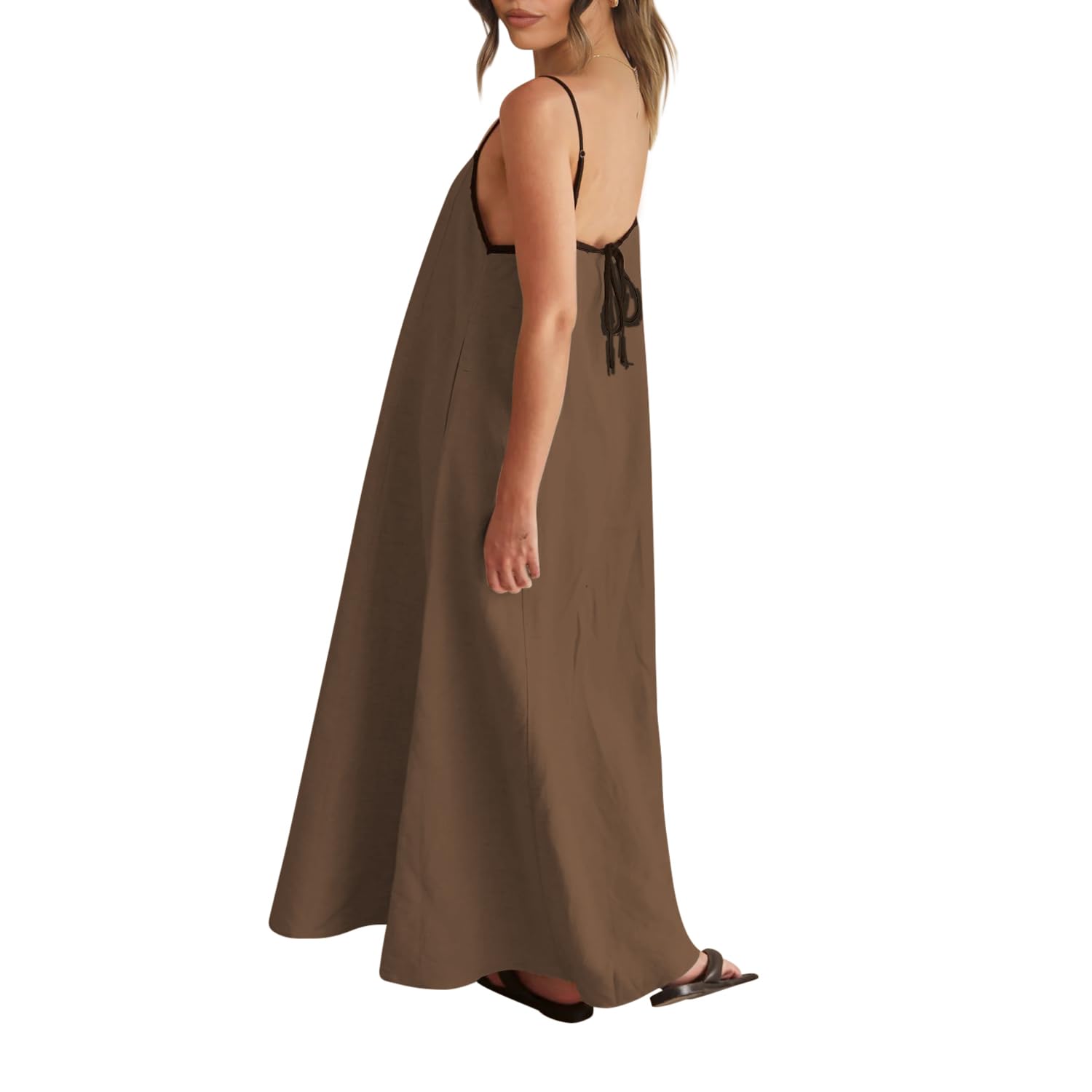 Solid Colored Contrast Spaghetti Strap Backless For Women