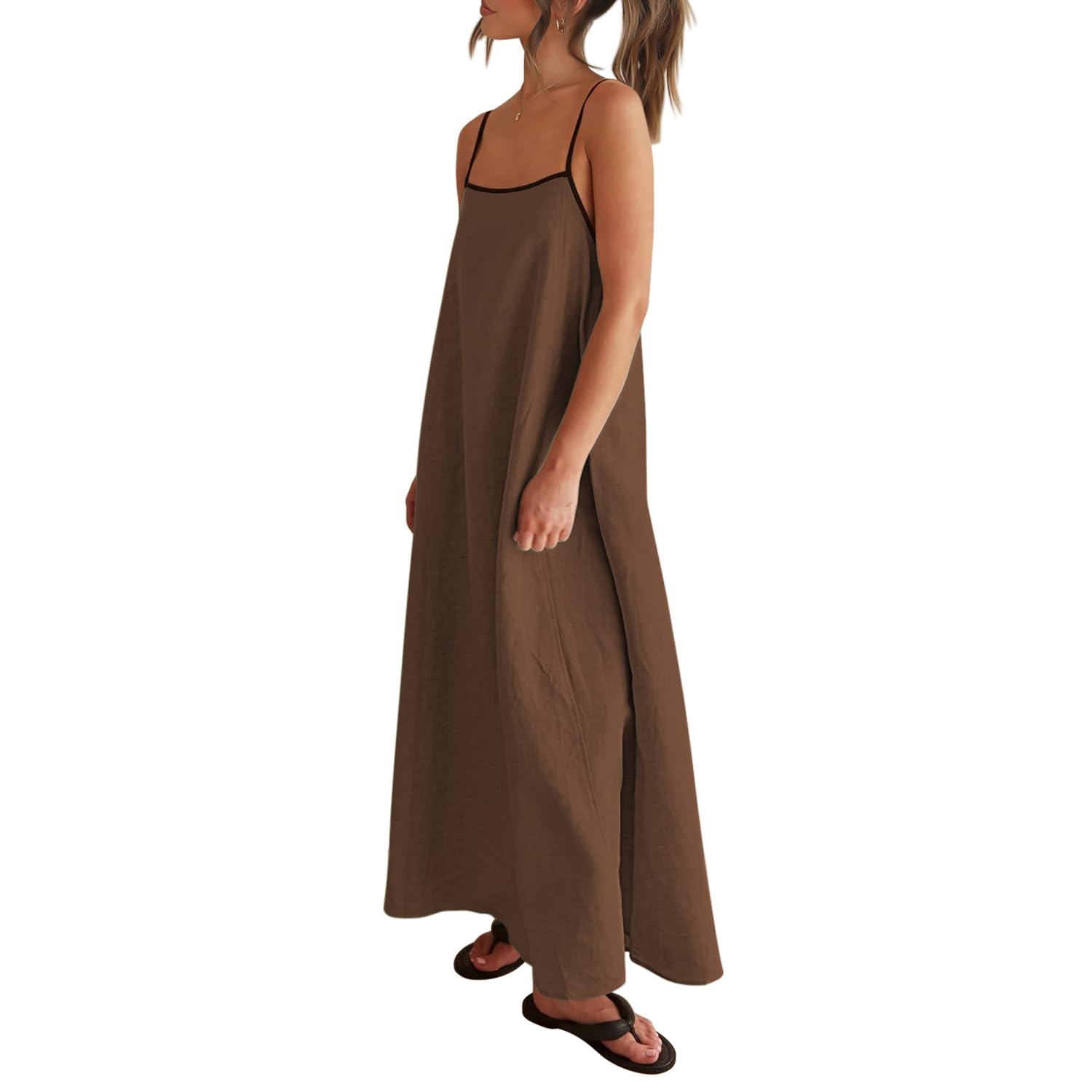 Solid Colored Contrast Spaghetti Strap Backless For Women