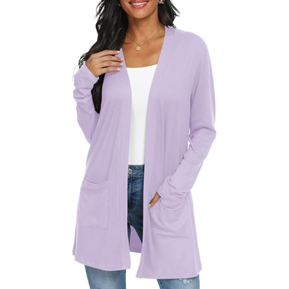 Womens Casual Lightweight with Pocketes Long Sleeve Open Front Cardigan