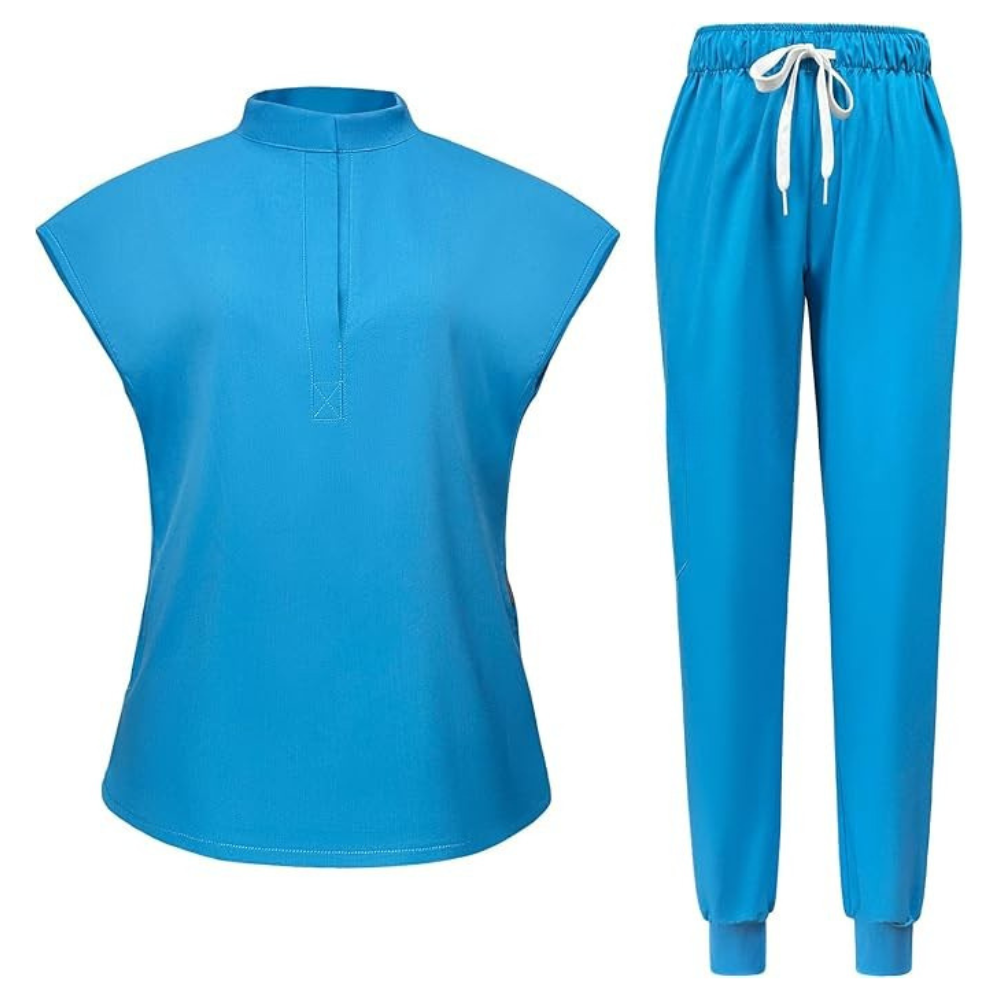 Women 6 Pocket Scrubs Set  Modern Medical Uniform Top and Jogger Pants