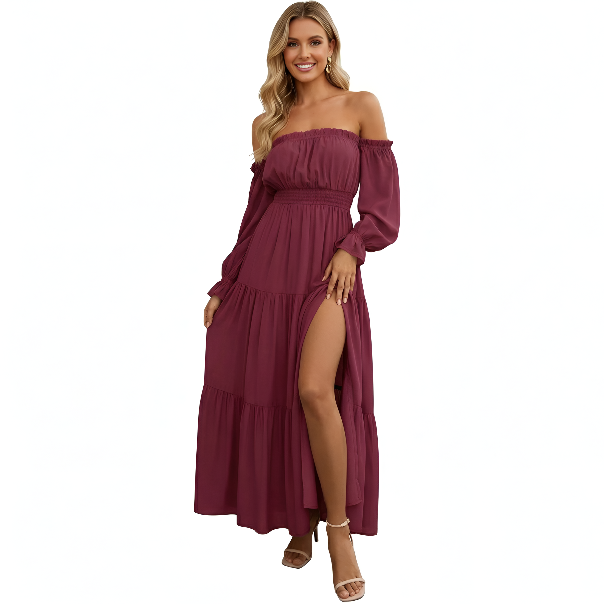 Long Sleeve Smocked Tiered Maxi Dress