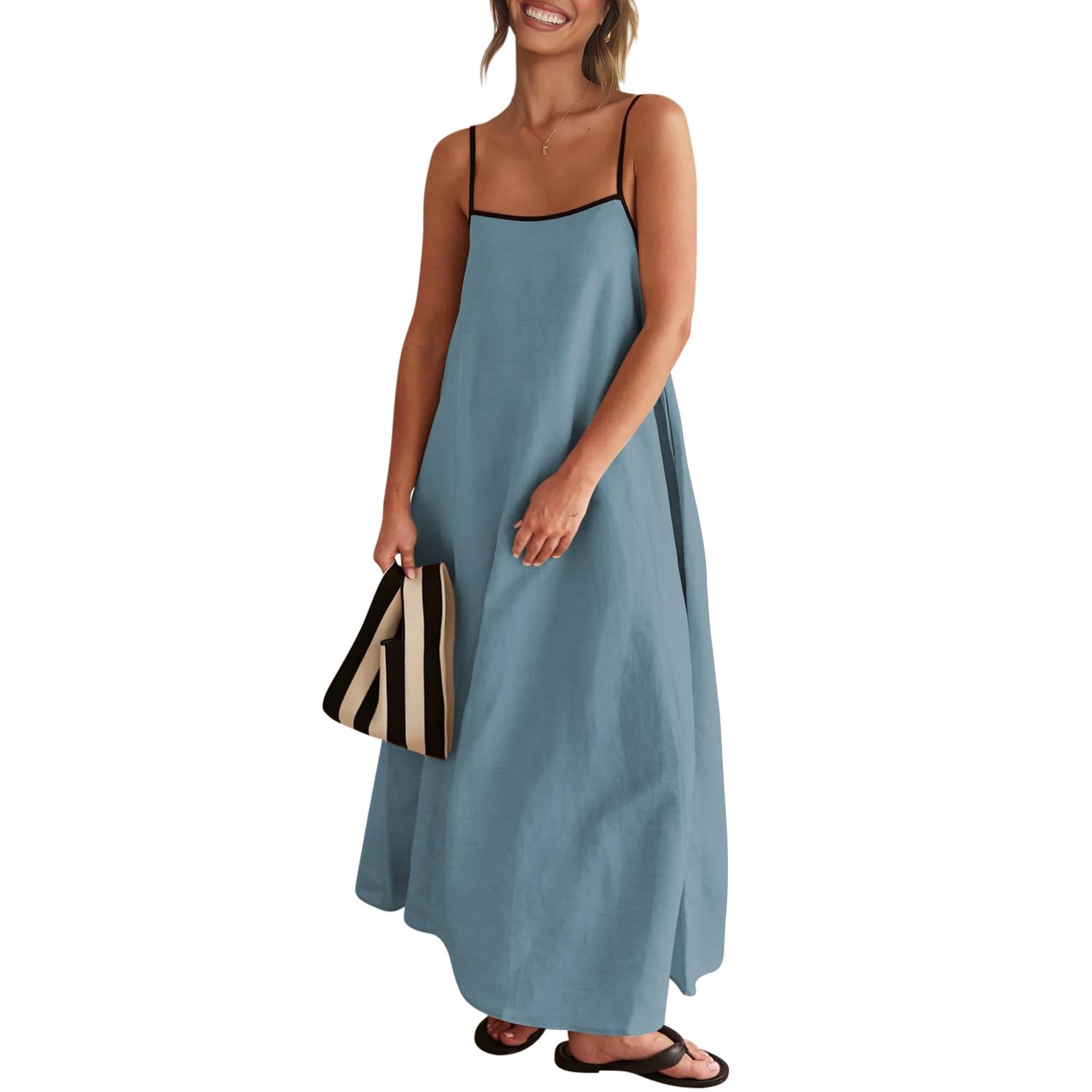Solid Colored Contrast Spaghetti Strap Backless For Women