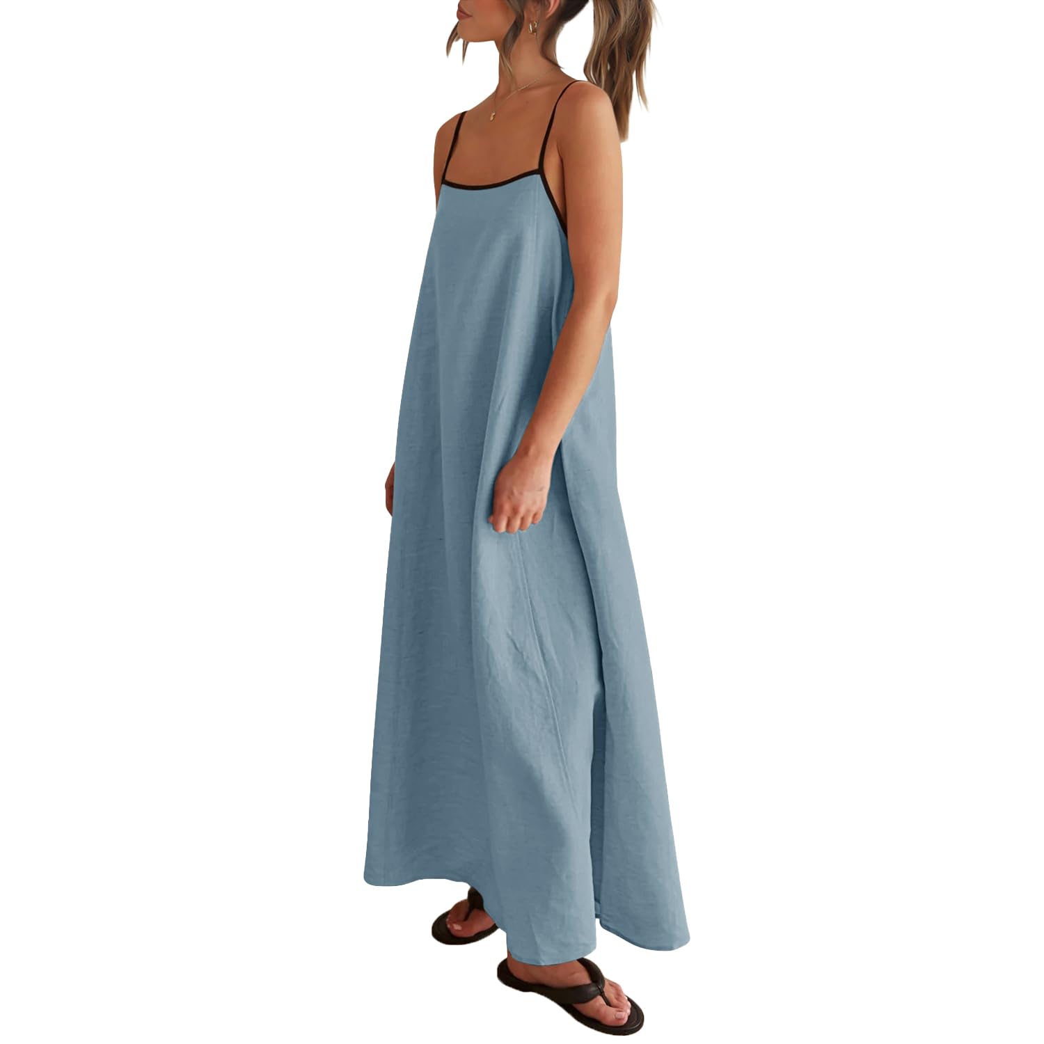 Solid Colored Contrast Spaghetti Strap Backless For Women