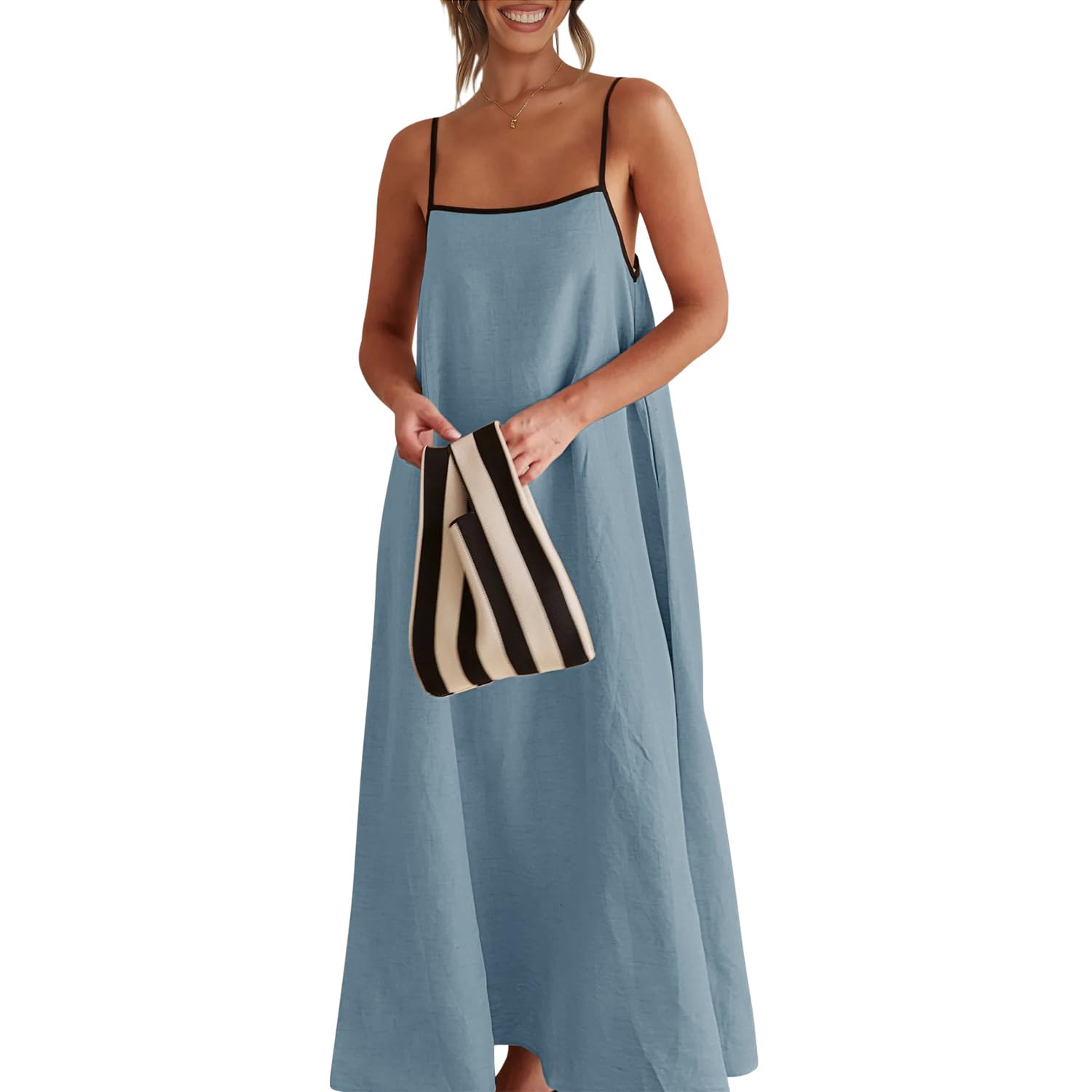 Solid Colored Contrast Spaghetti Strap Backless For Women