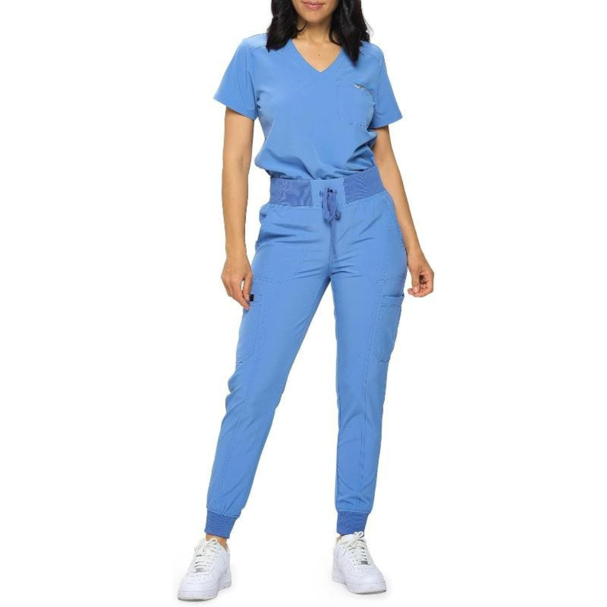Women Stretchy Jogger Scrub Set With Tuck In Top