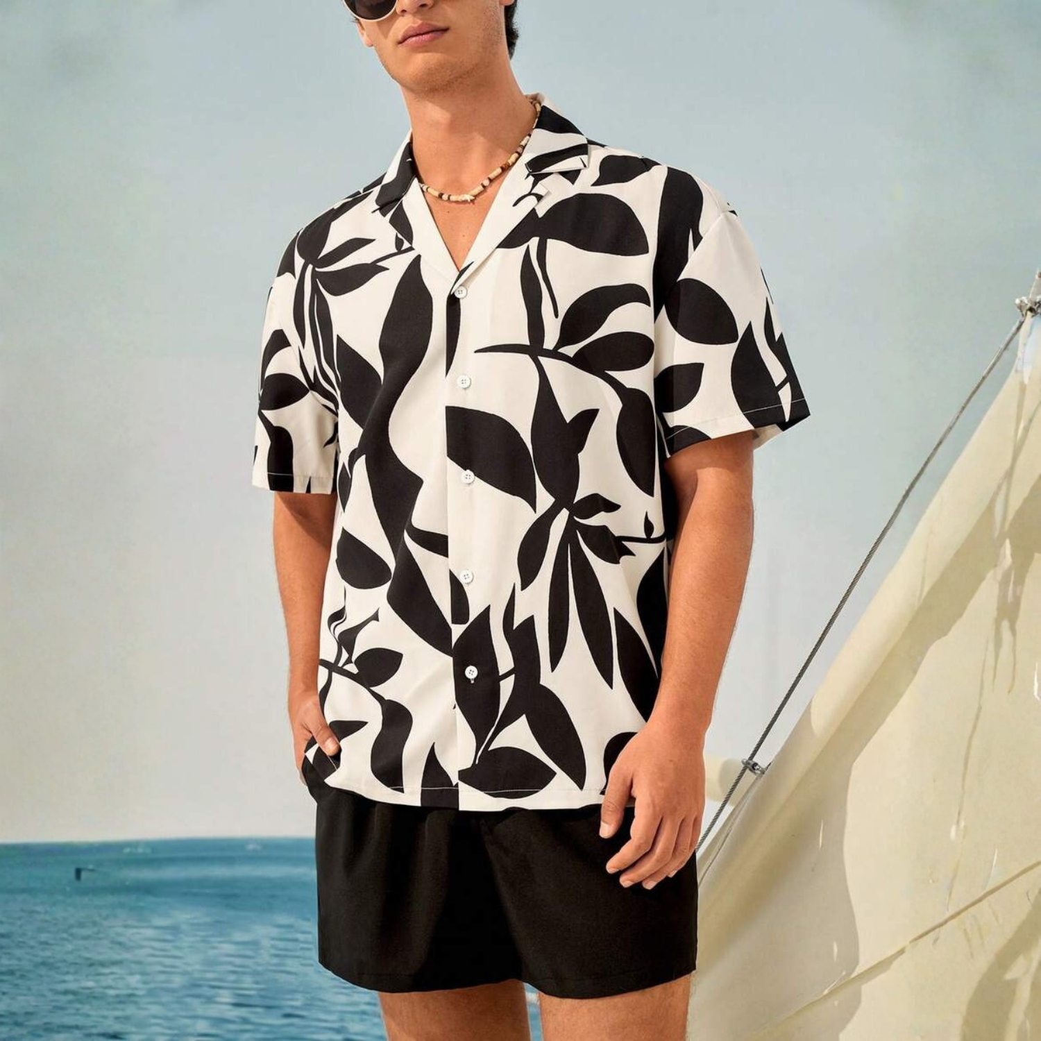 Floral Couple Beach Men Shirt Shorts And Women Swimwear Outfit Set