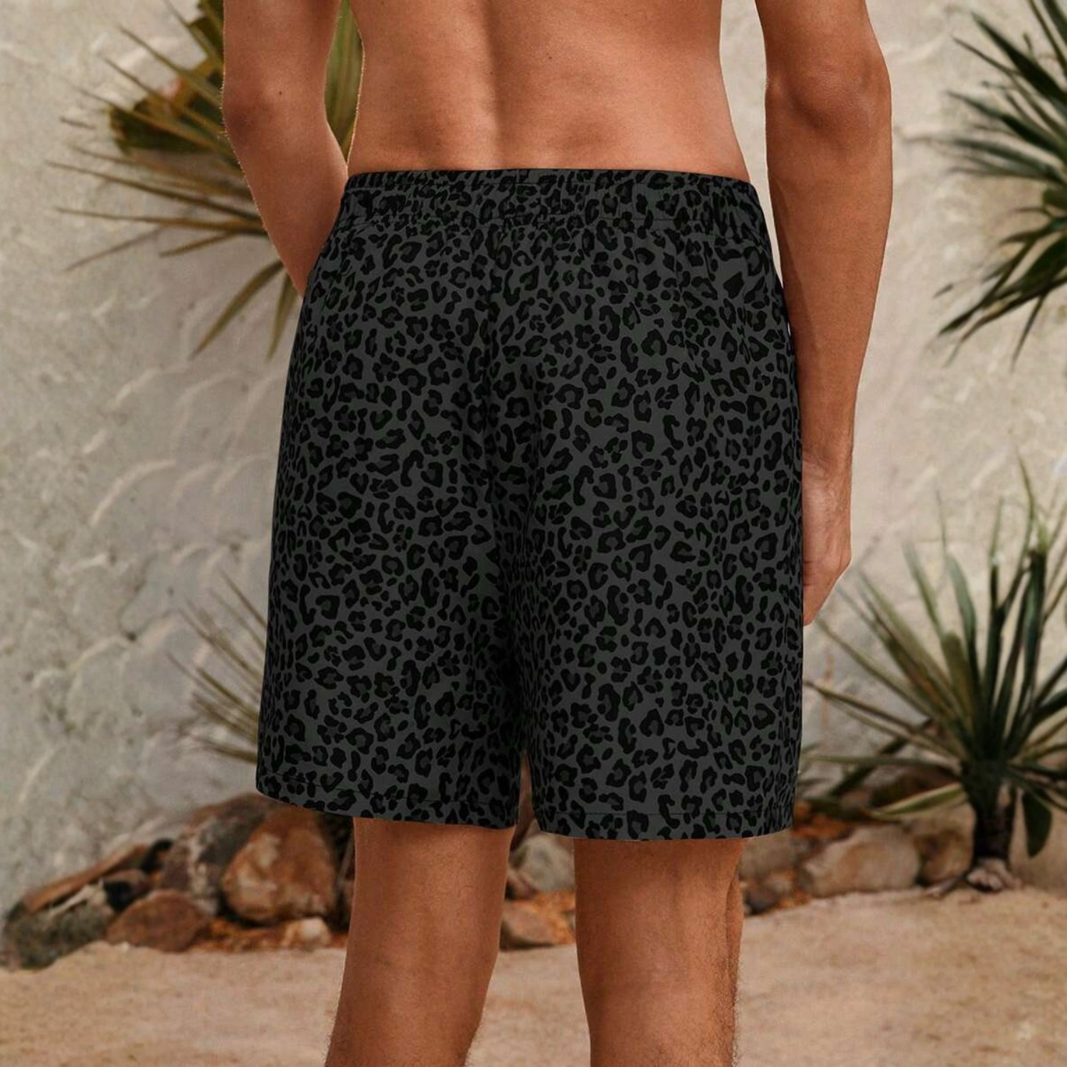 Leopard Print Drawstring Men Shorts And Women Swimwear Set For Beach